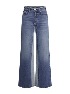 Daily Blue Virgo Mid-Rise Wide Leg Jean Comfort Stretch Denim Two-Tone Blue